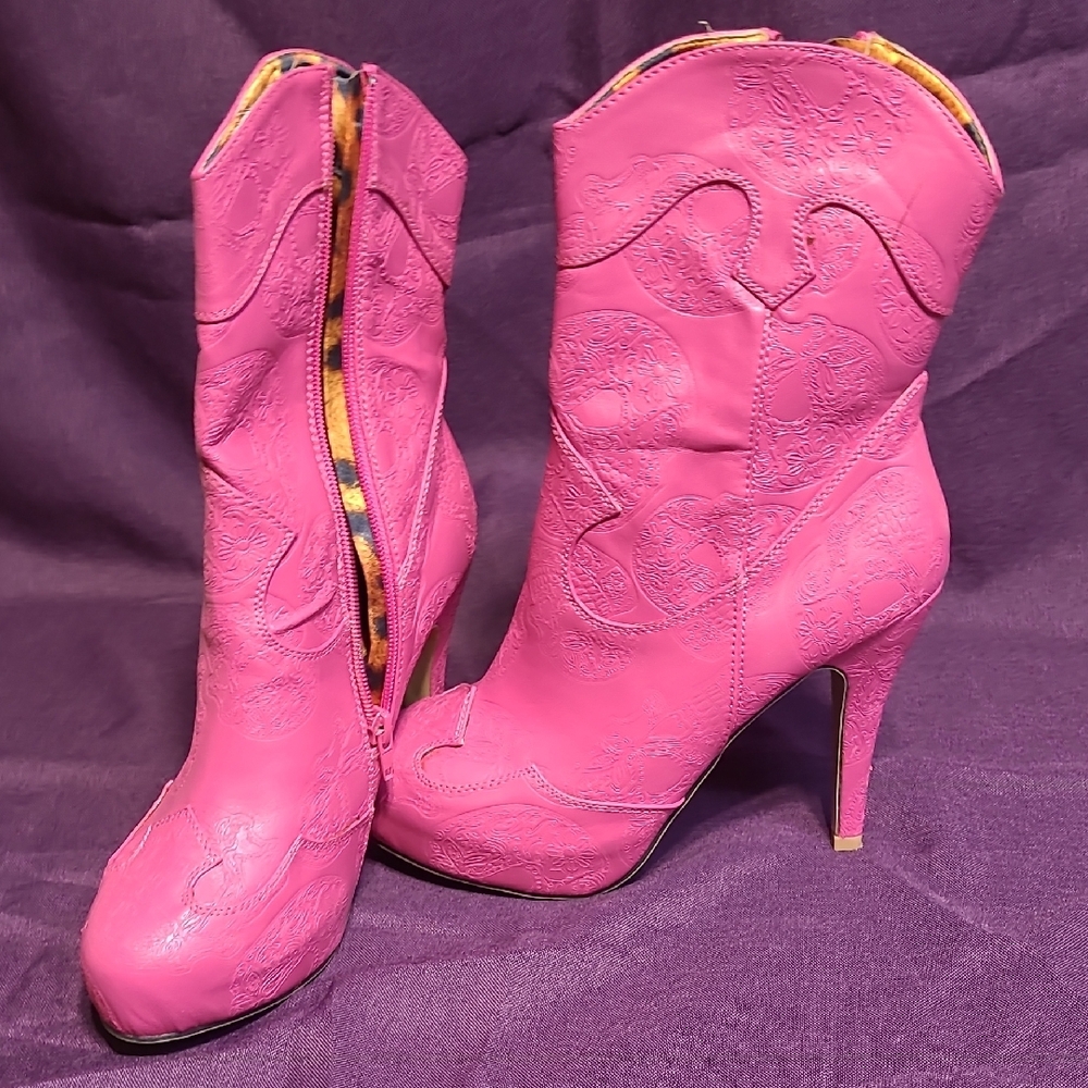 Pink High Heel Western Boots